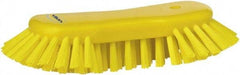 Vikan - 1.3" Bristle Length, Polyester Utility Scrub Brush - 7-3/4" Long x 3" Wide Head, 8" OAL, European Threaded Handle, Yellow, Polypropylene Block - Americas Industrial Supply
