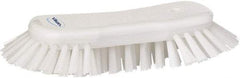 Vikan - 1.3" Bristle Length, Polyester Utility Scrub Brush - 7-3/4" Long x 3" Wide Head, 8" OAL, European Threaded Handle, White, Polypropylene Block - Americas Industrial Supply