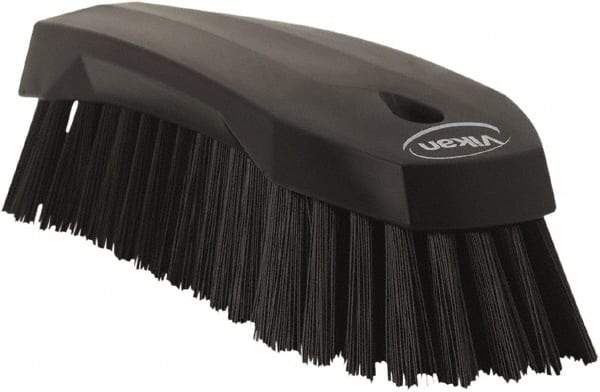 Vikan - 1.3" Bristle Length, Polyester Utility Scrub Brush - 7" Long x 3" Wide Head, 8" OAL, Black, Polypropylene Block - Americas Industrial Supply