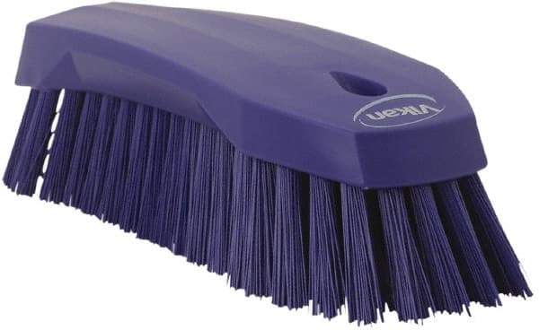 Vikan - 1.3" Bristle Length, Polyester Utility Scrub Brush - 7" Long x 3" Wide Head, 8" OAL, Purple, Polypropylene Block - Americas Industrial Supply