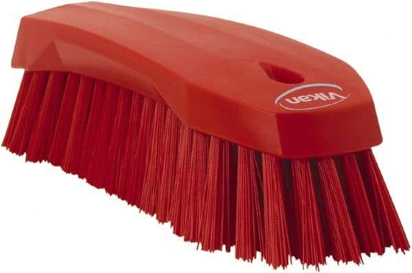 Vikan - 1.3" Bristle Length, Polyester Utility Scrub Brush - 7" Long x 3" Wide Head, 8" OAL, Red, Polypropylene Block - Americas Industrial Supply