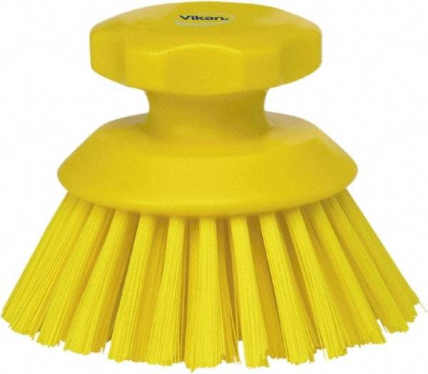 Vikan - 1-1/2" Bristle Length, Polyester Food Service Brush - 3-3/4" Long x 5" Wide Head, 5" OAL, Yellow, Polypropylene Block - Americas Industrial Supply