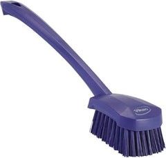 Vikan - 1.3" Bristle Length, Polyester Scrub Brush - 4" Long x 2-3/4" Wide Head, 15-3/4" OAL, Purple, Polypropylene Block - Americas Industrial Supply