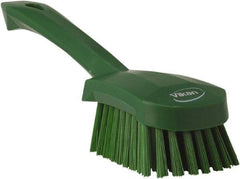 Vikan - 1.3" Bristle Length, Polyester Scrub Brush - 4-1/4" Long x 2-3/4" Wide Head, 10" OAL, Green, Polypropylene Block - Americas Industrial Supply