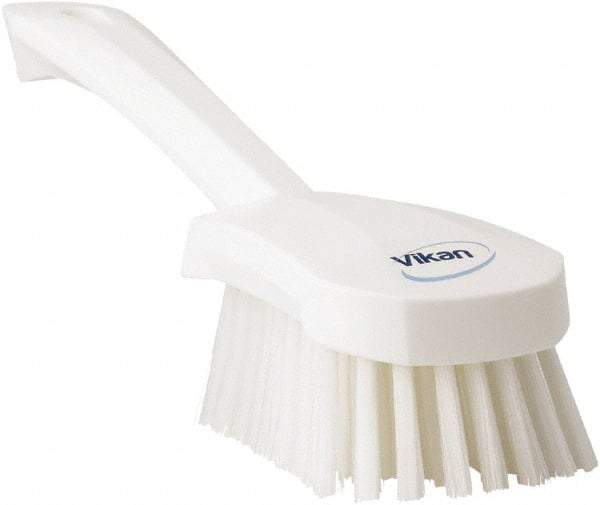 Vikan - 1.3" Bristle Length, Polyester Scrub Brush - 4-1/4" Long x 2-3/4" Wide Head, 10" OAL, White, Polypropylene Block - Americas Industrial Supply