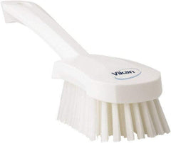 Vikan - 1.3" Bristle Length, Polyester Scrub Brush - 4-1/4" Long x 2-3/4" Wide Head, 10" OAL, White, Polypropylene Block - Americas Industrial Supply