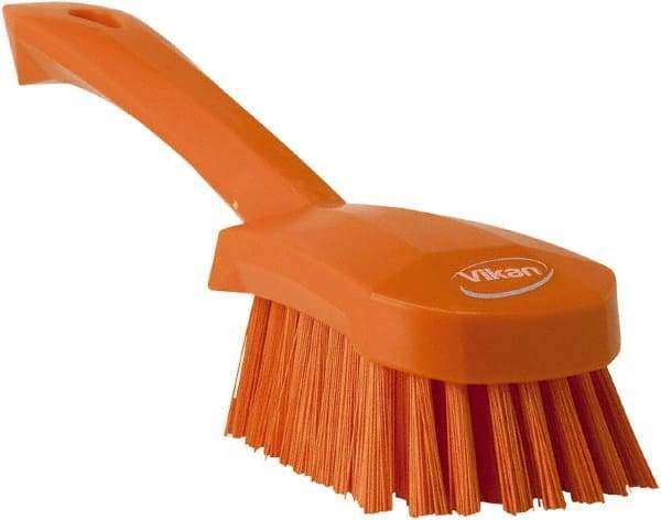 Vikan - 1.3" Bristle Length, Polyester Scrub Brush - 4-1/4" Long x 2-3/4" Wide Head, 10" OAL, Orange, Polypropylene Block - Americas Industrial Supply