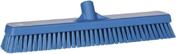 Vikan - 1.8" Bristle Length, Polyester Scrub Brush - 18" Long x 2-1/2" Wide Head, 19" OAL, European Threaded Handle, Blue, Polypropylene Block - Americas Industrial Supply