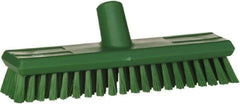 Vikan - 1.3" Bristle Length, Polyester Scrub Brush - 10-3/4" Long x 2-1/2" Wide Head, 11" OAL, European Threaded Handle, Green, Polypropylene Block - Americas Industrial Supply