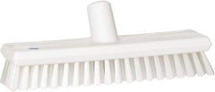 Vikan - 1.3" Bristle Length, Polyester Scrub Brush - 10-3/4" Long x 2-1/2" Wide Head, 11" OAL, European Threaded Handle, White, Polypropylene Block - Americas Industrial Supply