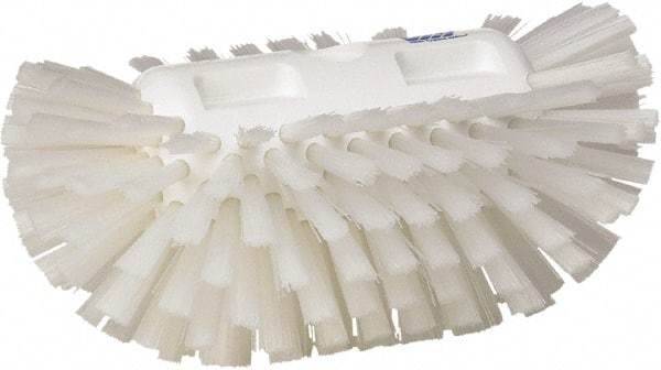 Vikan - 1-1/2" Bristle Length, Polyester Utility Scrub Brush - 5-1/2" Wide Head, 8" OAL, European Threaded Handle, White, Polypropylene Block - Americas Industrial Supply