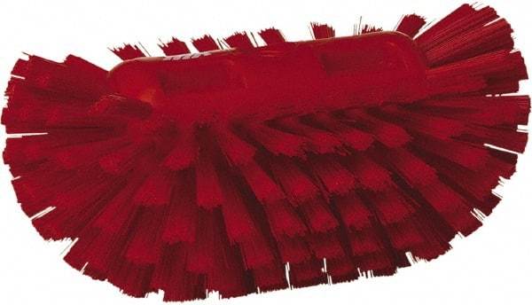 Vikan - 1-1/2" Bristle Length, Polyester Utility Scrub Brush - 5-1/2" Wide Head, 8" OAL, European Threaded Handle, Red, Polypropylene Block - Americas Industrial Supply