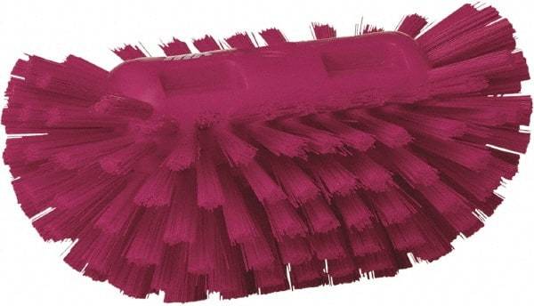 Vikan - 1-1/2" Bristle Length, Polyester Utility Scrub Brush - 5-1/2" Wide Head, 8" OAL, European Threaded Handle, Pink, Polypropylene Block - Americas Industrial Supply