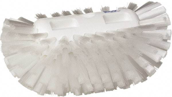 Vikan - 1-1/2" Bristle Length, Polyester Utility Scrub Brush - 5-1/2" Wide Head, 8" OAL, European Threaded Handle, White, Polypropylene Block - Americas Industrial Supply