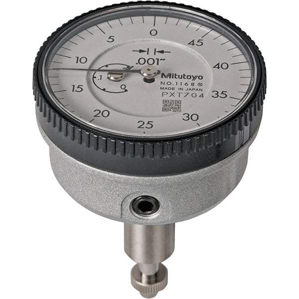 Mitutoyo - 0.2" Range, 50-0 Dial Reading, 0.001" Graduation Dial Drop Indicator - 40mm Dial, 1/2" Range per Revolution, 0.001" Accuracy, Revolution Counter - Americas Industrial Supply