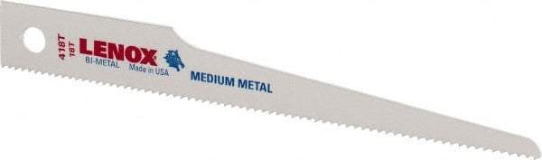 Lenox - 4" Long x 1/2" Thick, Bi-Metal Reciprocating Saw Blade - Straight Profile, 18 TPI, Toothed Edge - Americas Industrial Supply