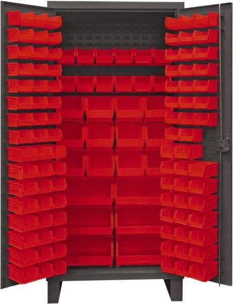 Durham - 126 Bin Storage Cabinet - Steel, 36" Wide x 24" Deep x 78" High, Red - Americas Industrial Supply