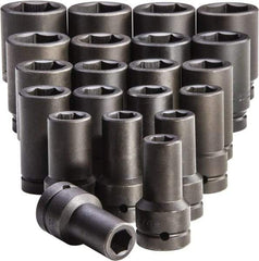 Proto - 21 Piece 1" Drive Deep Impact Socket Set - 6 Points, 3/4 to 2", Inch Measurement Standard - Americas Industrial Supply