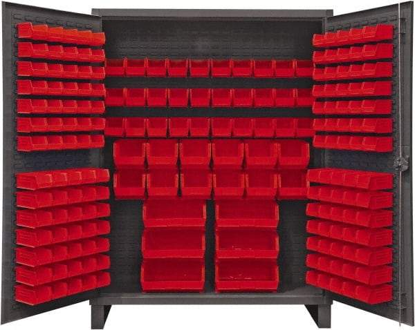 Durham - 198 Bin Storage Cabinet - Steel, 60" Wide x 24" Deep x 78" High, Red - Americas Industrial Supply