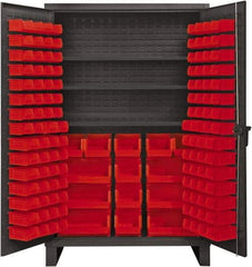 Durham - 3 Shelf 134 Bin Storage Cabinet - Steel, 48" Wide x 24" Deep x 78" High, Red - Americas Industrial Supply