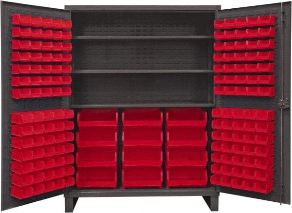Durham - 3 Shelf 156 Bin Storage Cabinet - Steel, 60" Wide x 24" Deep x 78" High, Red - Americas Industrial Supply