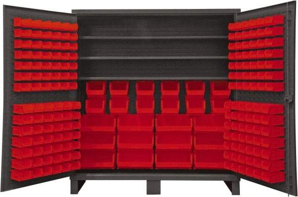 Durham - 3 Shelf 192 Bin Storage Cabinet - Steel, 72" Wide x 24" Deep x 78" High, Red - Americas Industrial Supply