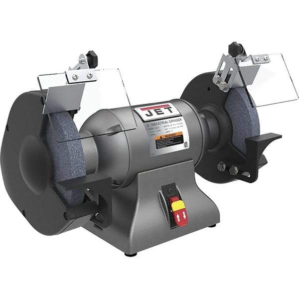 Jet - 8" Wheel Diam x 1" Wheel Width, 1 hp Grinder - 0.63" Arbor Hole Diam, 1 Phase, 3,450 Max RPM, 115 Volts - Americas Industrial Supply