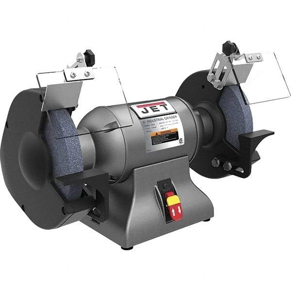 Jet - 10" Wheel Diam x 1" Wheel Width, 1-1/2 hp Grinder - 1" Arbor Hole Diam, 1 Phase, 1,720 Max RPM, 115 Volts - Americas Industrial Supply