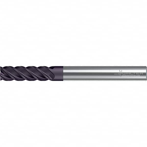 Walter-Prototyp - 10mm, 50mm LOC, 10mm Shank Diam, 118mm OAL, 4 Flute, Solid Carbide Square End Mill - TiAlN Finish, 45° Helix, Right Hand Cut, Right Hand Flute, Series MC122-A-X - Americas Industrial Supply