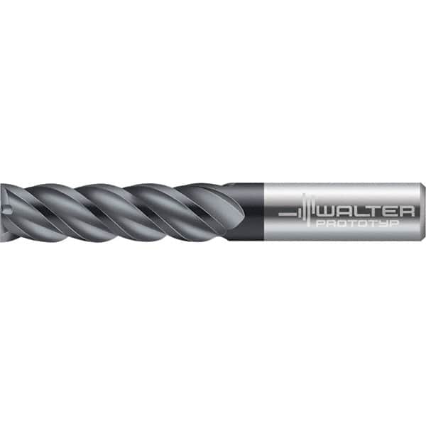 Walter-Prototyp - 20mm, 38mm LOC, 20mm Shank Diam, 104mm OAL, 5 Flute, Solid Carbide Square End Mill - TiAlN Finish, 45° Helix, Right Hand Cut, Right Hand Flute, Series MC122-A-B - Americas Industrial Supply