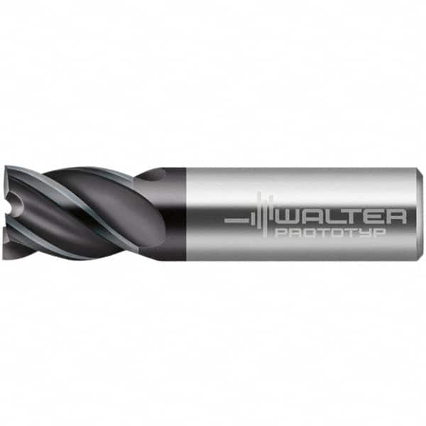 Walter-Prototyp - 12mm, 22mm LOC, 12mm Shank Diam, 73mm OAL, 4 Flute, Solid Carbide Square End Mill - TiAlN Finish, 45° Helix, Right Hand Cut, Right Hand Flute, Series MC321-A-4-A - Americas Industrial Supply