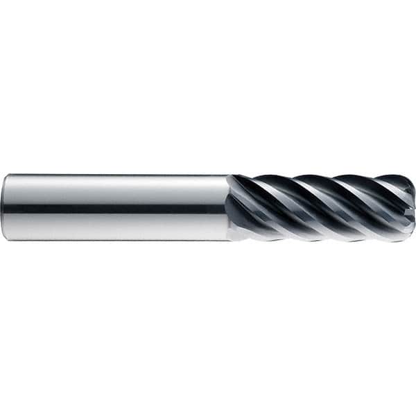 SGS - 1/2", 6 Flute, Single End, Solid Carbide, 0.06" Corner Radius End Mill - 4" OAL, 41° Helix, 5/8" LOC, Right Hand Cut - Americas Industrial Supply