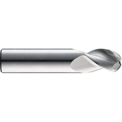 SGS - 3mm Diam, 5mm LOC, 3 Flute Solid Carbide Ball End Mill - TiB2 Finish, Single End, 57mm OAL, 3mm Shank Diam, Spiral Flute - Americas Industrial Supply