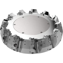 Seco - 9.84" Cut Diam, 2.36" Arbor Hole, 11mm Max Depth of Cut, 71° Indexable Chamfer & Angle Face Mill - 11 Inserts, Right Hand Cut, 11 Flutes, Through Coolant, Series R220.56 - Americas Industrial Supply