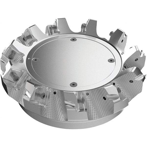 Seco - 4.92" Cut Diam, 1-1/2" Arbor Hole, 9mm Max Depth of Cut, 48° Indexable Chamfer & Angle Face Mill - 8 Inserts, Right Hand Cut, 8 Flutes, Through Coolant, Series R220.54 - Americas Industrial Supply