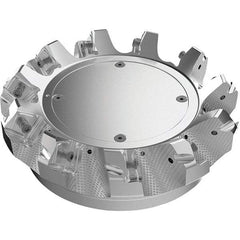 Seco - 4.92" Cut Diam, 1-1/2" Arbor Hole, 9mm Max Depth of Cut, 48° Indexable Chamfer & Angle Face Mill - 8 Inserts, Right Hand Cut, 8 Flutes, Through Coolant, Series R220.54 - Americas Industrial Supply