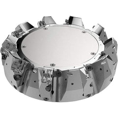 Seco - 200mm Cut Diam, 60mm Arbor Hole, 9mm Max Depth of Cut, 48° Indexable Chamfer & Angle Face Mill - 9 Inserts, 80 Insert, Right Hand Cut, 9 Flutes, Through Coolant, Series R220.54 - Americas Industrial Supply