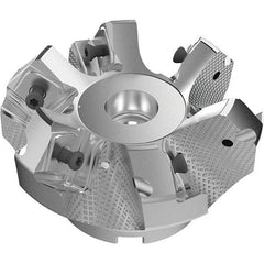 Seco - 3.15" Cut Diam, 1" Arbor Hole, 9mm Max Depth of Cut, 48° Indexable Chamfer & Angle Face Mill - 6 Inserts, Right Hand Cut, 6 Flutes, Through Coolant, Series R220.54 - Americas Industrial Supply