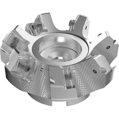 Seco - 100mm Cut Diam, 32mm Arbor Hole, 9mm Max Depth of Cut, 48° Indexable Chamfer & Angle Face Mill - 7 Inserts, 63 Insert, Right Hand Cut, 7 Flutes, Through Coolant, Series R220.54 - Americas Industrial Supply