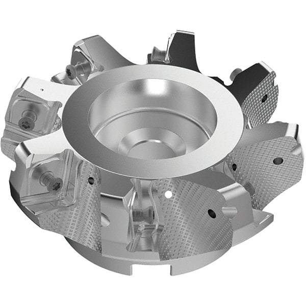 Seco - 125mm Cut Diam, 40mm Arbor Hole, 11mm Max Depth of Cut, 71° Indexable Chamfer & Angle Face Mill - 8 Inserts, 63 Insert, Right Hand Cut, 8 Flutes, Through Coolant, Series R220.56 - Americas Industrial Supply