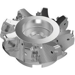 Seco - 125mm Cut Diam, 40mm Arbor Hole, 11mm Max Depth of Cut, 71° Indexable Chamfer & Angle Face Mill - 8 Inserts, 63 Insert, Right Hand Cut, 8 Flutes, Through Coolant, Series R220.56 - Americas Industrial Supply