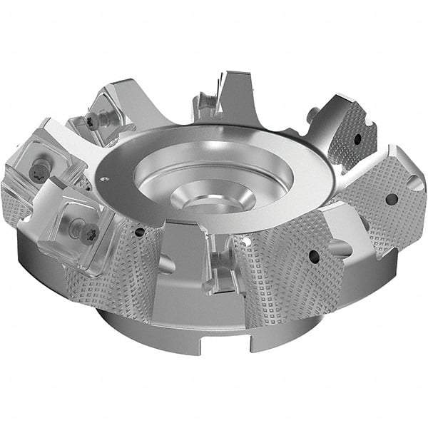 Seco - 125mm Cut Diam, 40mm Arbor Hole, 9mm Max Depth of Cut, 48° Indexable Chamfer & Angle Face Mill - 8 Inserts, 63 Insert, Right Hand Cut, 8 Flutes, Through Coolant, Series R220.54 - Americas Industrial Supply