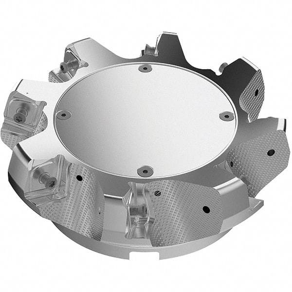 Seco - 160mm Cut Diam, 40mm Arbor Hole, 11mm Max Depth of Cut, 71° Indexable Chamfer & Angle Face Mill - 8 Inserts, 63 Insert, Right Hand Cut, 8 Flutes, Through Coolant, Series R220.56 - Americas Industrial Supply