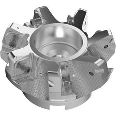 Seco - 100mm Cut Diam, 32mm Arbor Hole, 11mm Max Depth of Cut, 71° Indexable Chamfer & Angle Face Mill - 7 Inserts, 63 Insert, Right Hand Cut, 7 Flutes, Through Coolant, Series R220.56 - Americas Industrial Supply