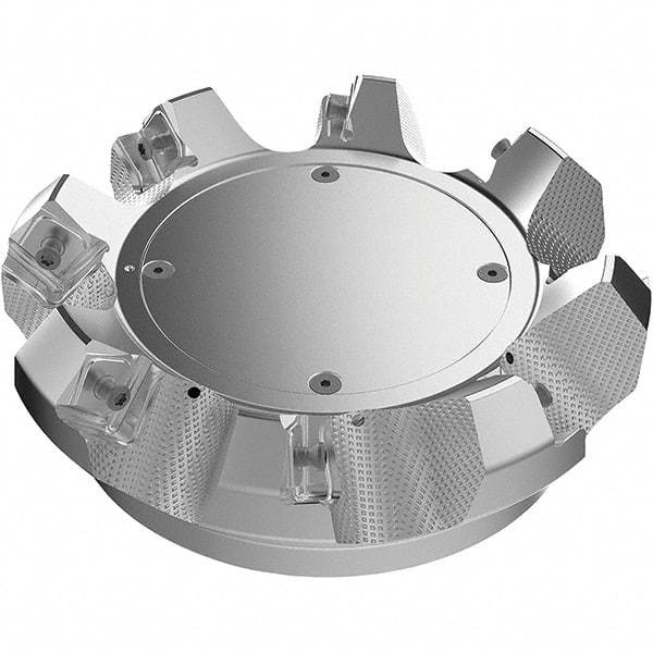 Seco - 6.3" Cut Diam, 2" Arbor Hole, 9mm Max Depth of Cut, 48° Indexable Chamfer & Angle Face Mill - 8 Inserts, Right Hand Cut, 8 Flutes, Through Coolant, Series R220.54 - Americas Industrial Supply