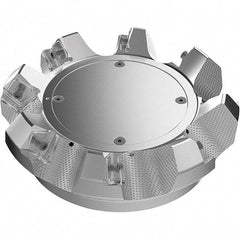 Seco - 6.3" Cut Diam, 2" Arbor Hole, 9mm Max Depth of Cut, 48° Indexable Chamfer & Angle Face Mill - 8 Inserts, Right Hand Cut, 8 Flutes, Through Coolant, Series R220.54 - Americas Industrial Supply