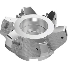 Seco - 100mm Cut Diam, 32mm Arbor Hole, 11mm Max Depth of Cut, 71° Indexable Chamfer & Angle Face Mill - 5 Inserts, 63 Insert, Right Hand Cut, 5 Flutes, Through Coolant, Series R220.56 - Americas Industrial Supply
