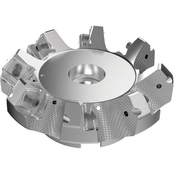 Seco - 6.3" Cut Diam, 2" Arbor Hole, 9mm Max Depth of Cut, 48° Indexable Chamfer & Angle Face Mill - 11 Inserts, Right Hand Cut, 11 Flutes, Through Coolant, Series R220.54 - Americas Industrial Supply