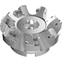 Seco - 3.94" Cut Diam, 1-1/2" Arbor Hole, 9mm Max Depth of Cut, 48° Indexable Chamfer & Angle Face Mill - 7 Inserts, Right Hand Cut, 7 Flutes, Through Coolant, Series R220.54 - Americas Industrial Supply