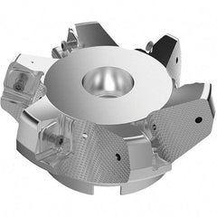 Seco - 4.92" Cut Diam, 1-1/2" Arbor Hole, 11mm Max Depth of Cut, 71° Indexable Chamfer & Angle Face Mill - 6 Inserts, Right Hand Cut, 6 Flutes, Through Coolant, Series R220.56 - Americas Industrial Supply